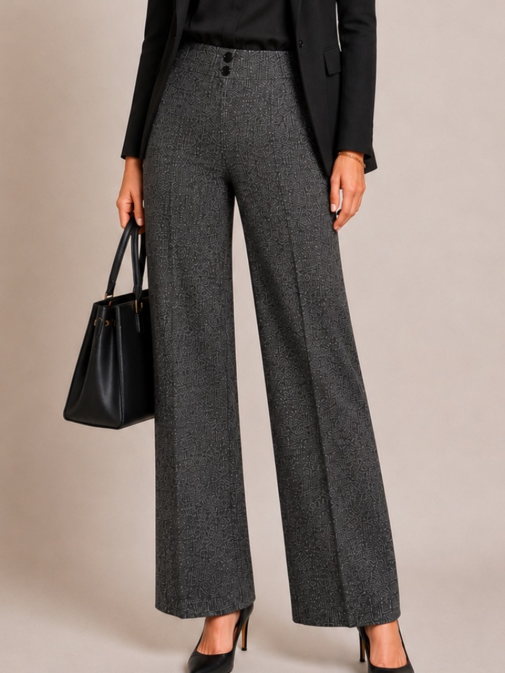 Laura - Gray Tweed Wide-Leg Trousers -Sz4P